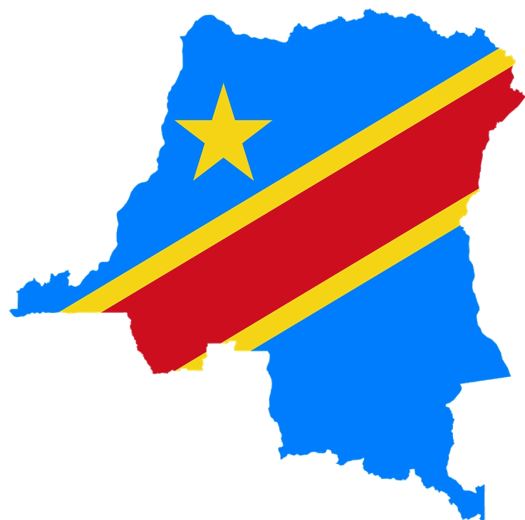 Map of the Democratic Republic of Congo in the national flag colours